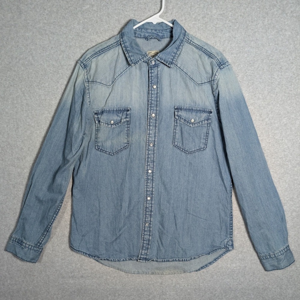 Axel Light Wash Denim Shirt Womens Large Western Pearl Snap Cotton Rodeo Classic
